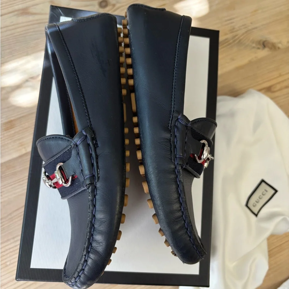 Gucci boy's Dark Blue Loafers with Red Accent